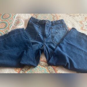 Free People We the Free High Waisted Wide Leg Cropped/Frayed Jeans W24”